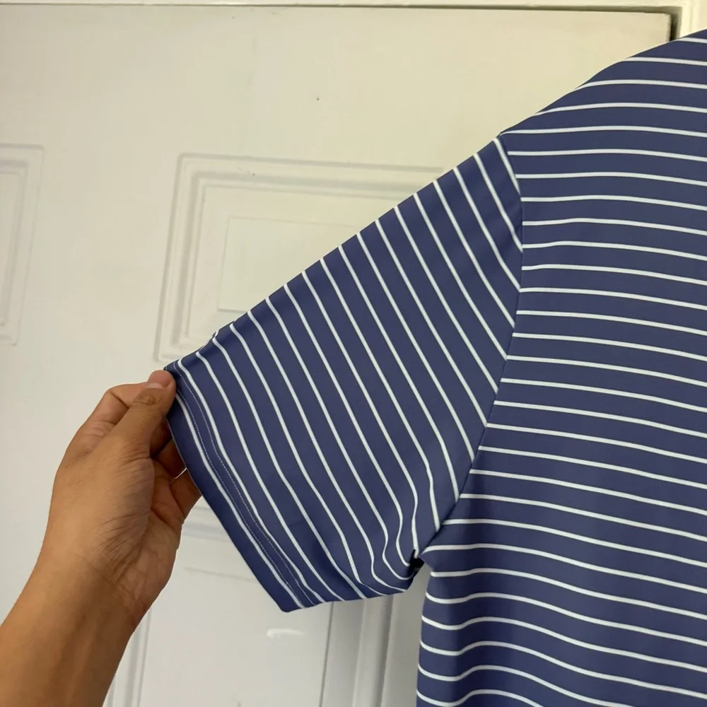 SIGRUN golf blue white striped athletic short sleeve polo shirt - Picture 3 of 9